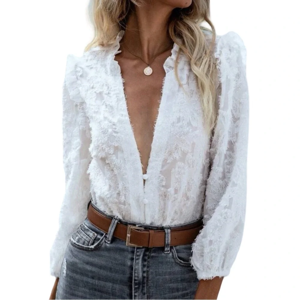 EUC SHEIN Fuzzy Bishop Sleeve Blouse